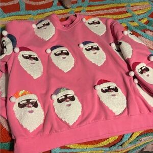 queen of sparkles Pink Santa Claus Sweatshirt and shorts set large pink black